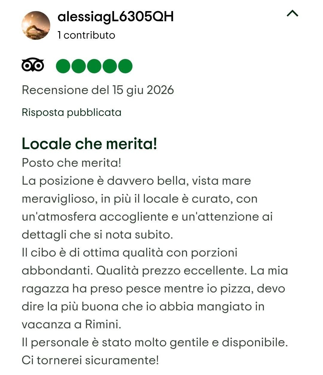 Recensione TripAdvisor, 5 stelle